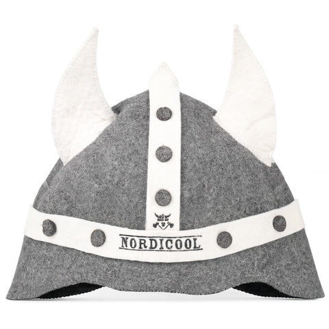 Nordicool Viking-style sauna hat covers the head for enhanced heat protection.
