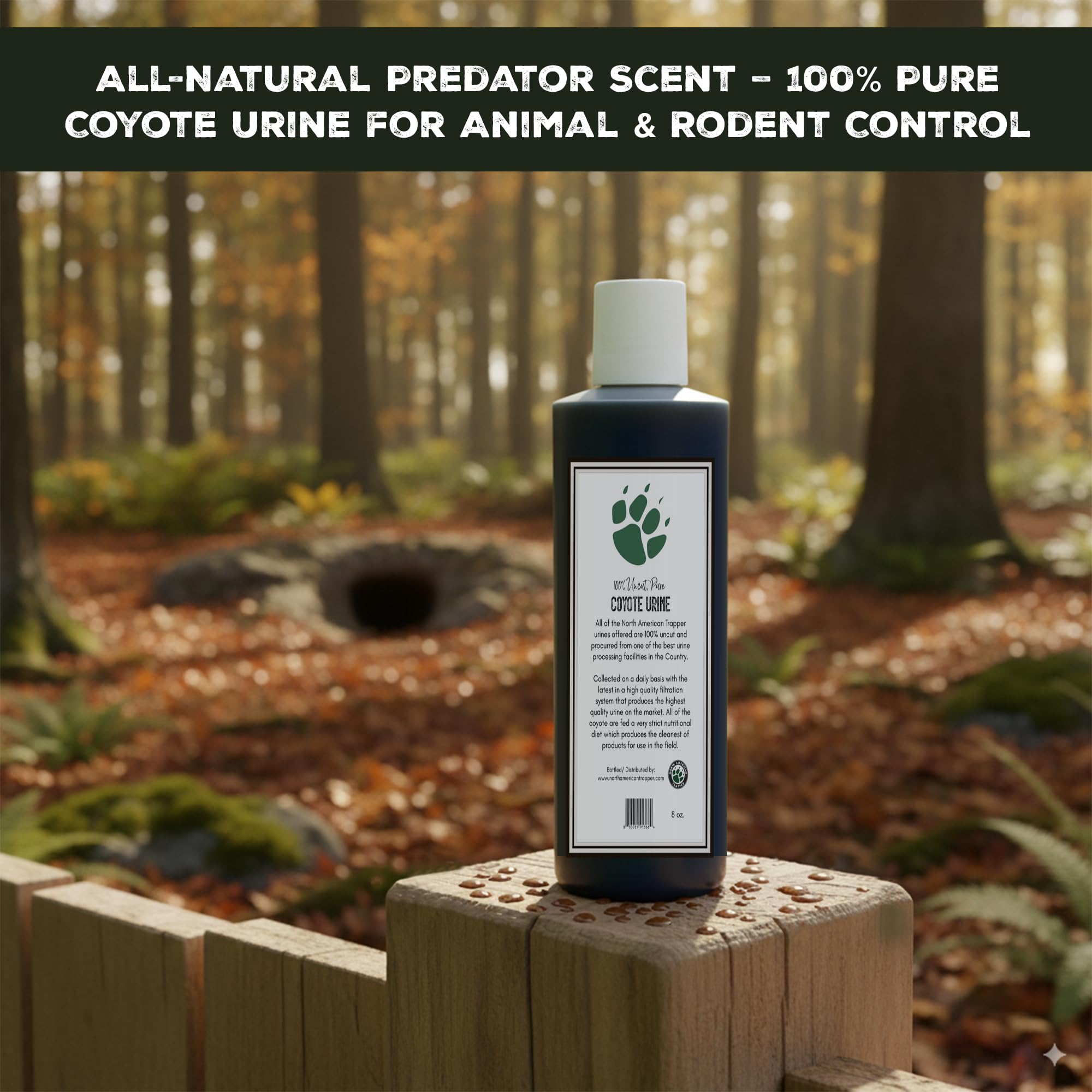 North American Trapper coyote urine dirt-hole setup attracts wary predators.
