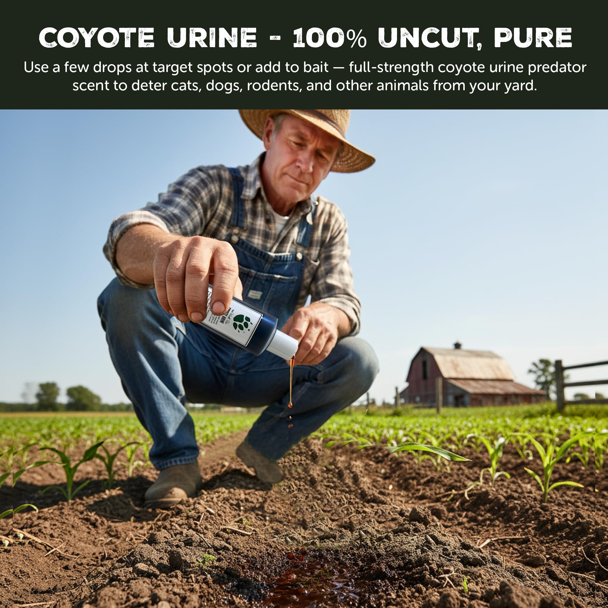 North American Trapper coyote urine post-set application at a predator trail.