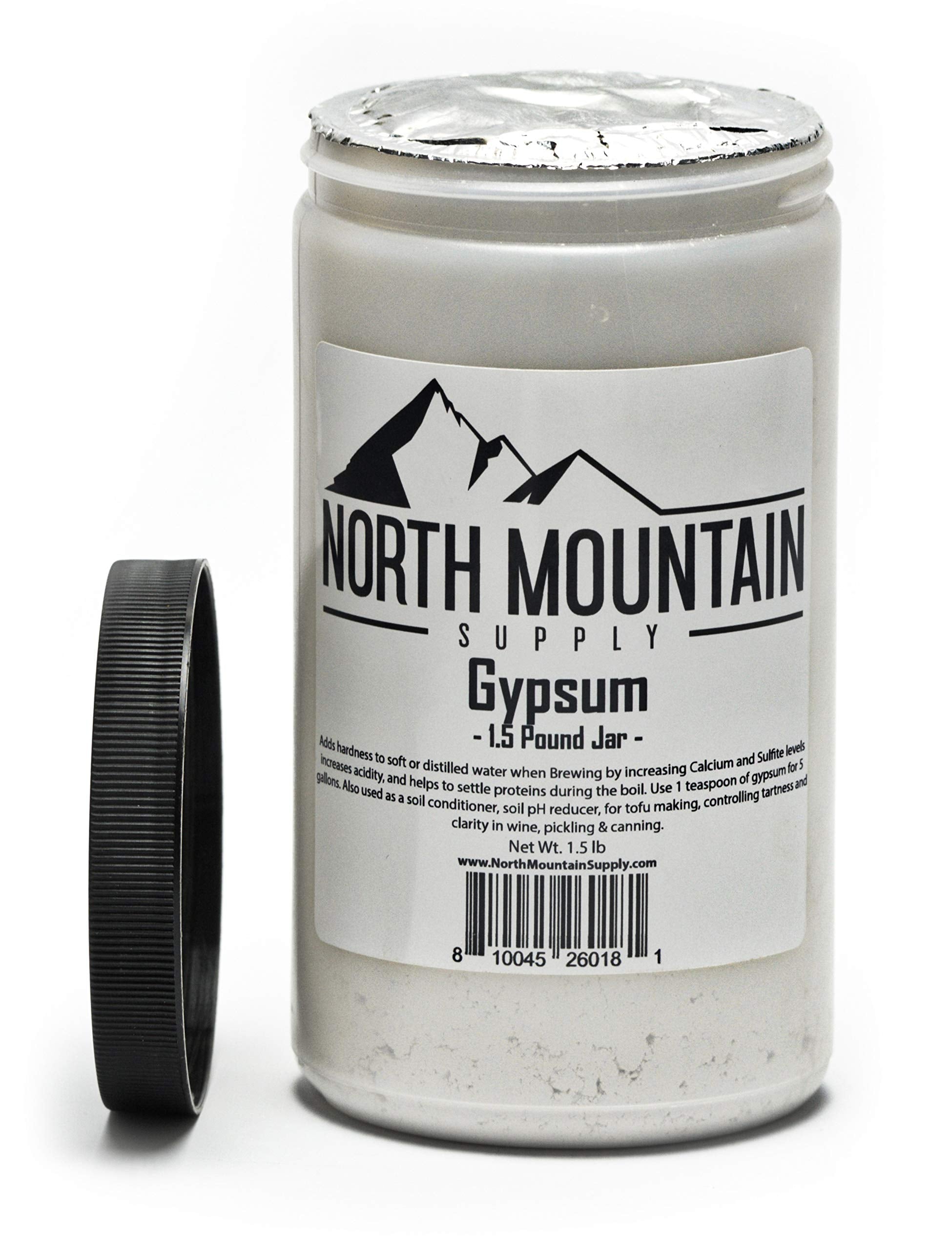 North Mountain Supply gypsum jar close-up showing powder for soil conditioning