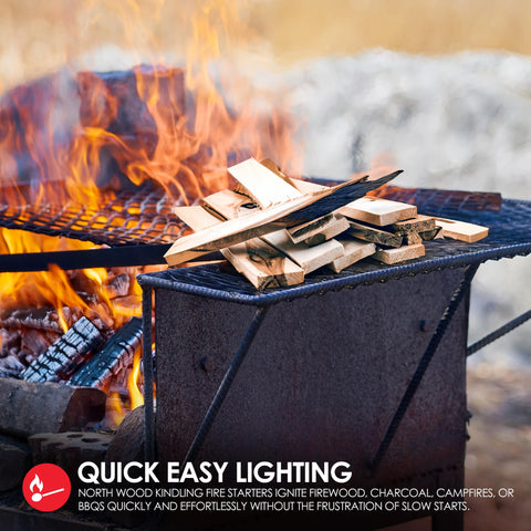 North Woods Kindling quickly ignites firewood and charcoal with ease