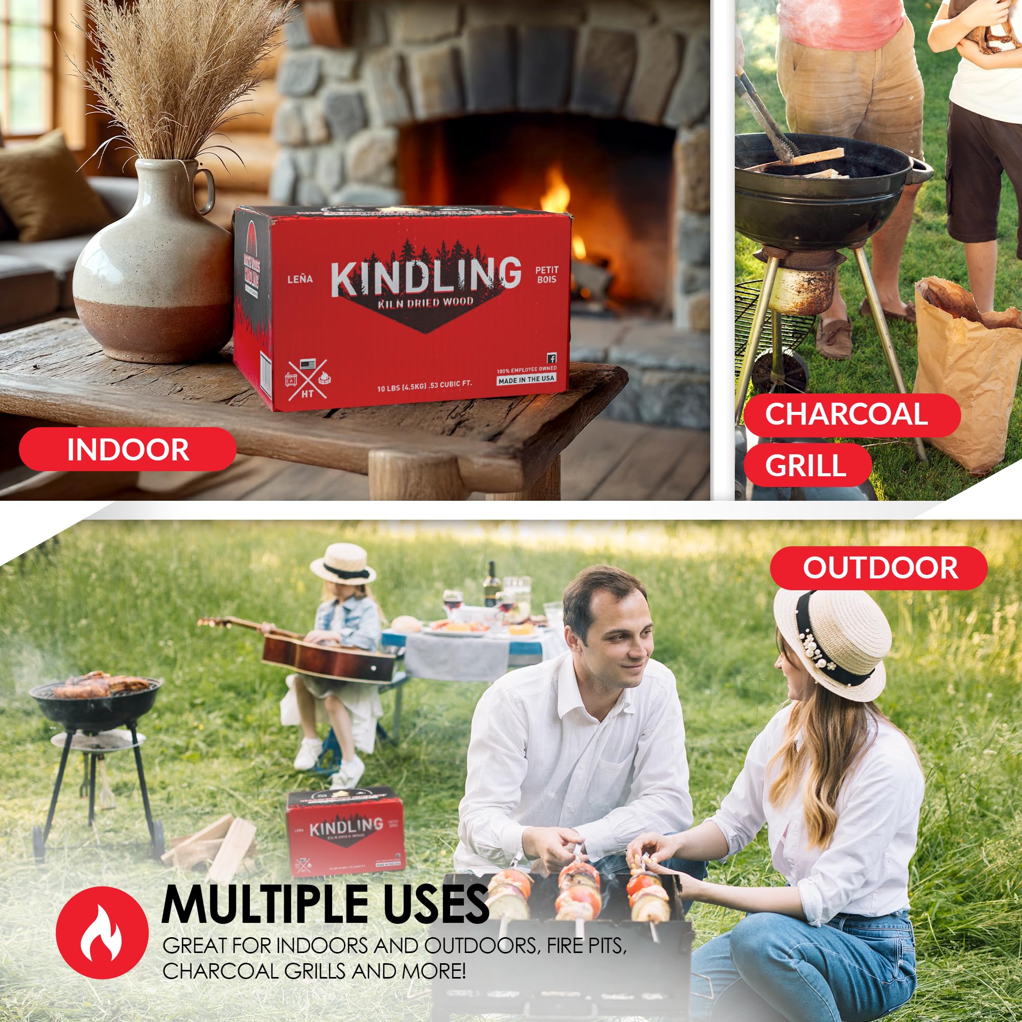 North Woods Kindling is water-resistant for reliable lighting in damp weather