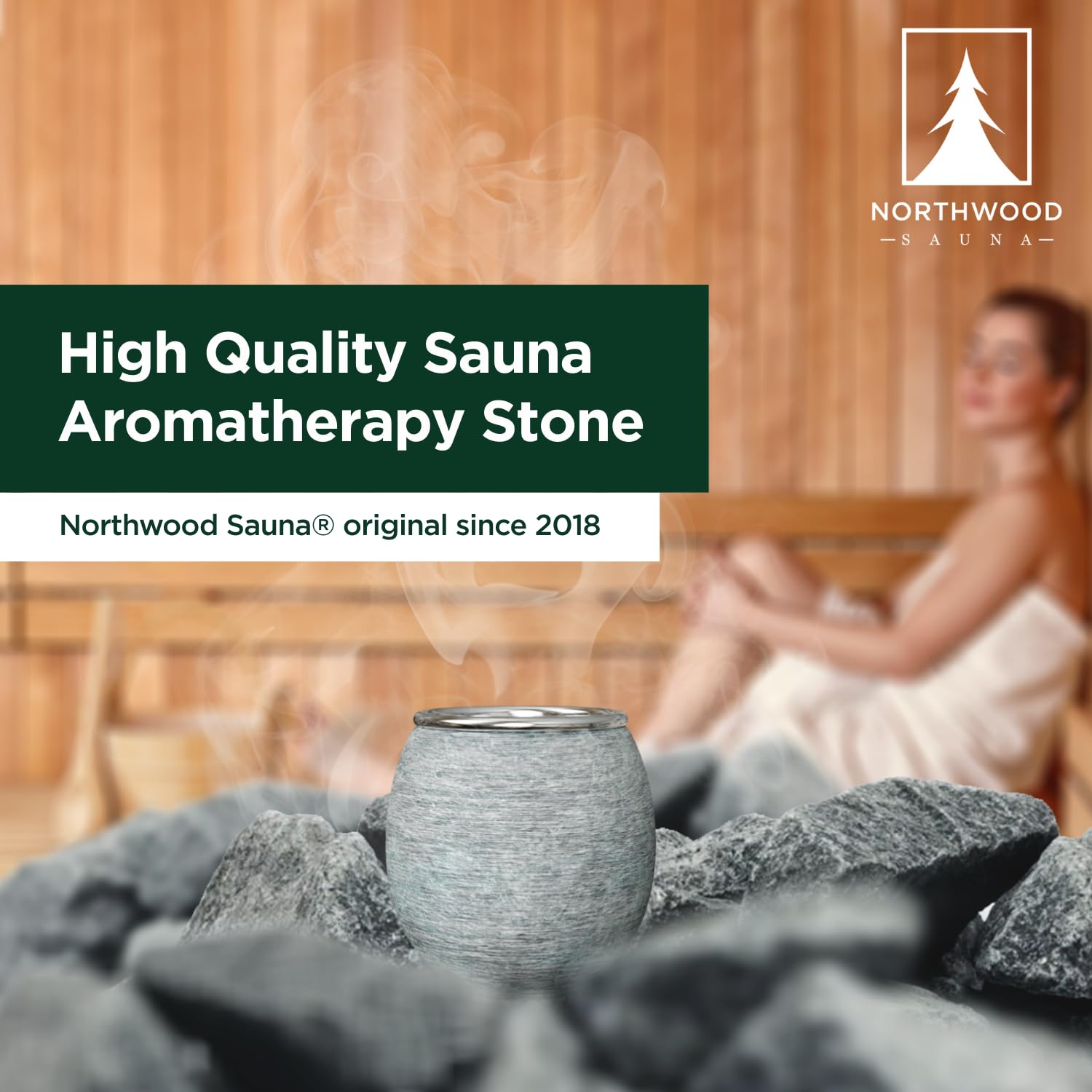 Northwood Sauna aroma stone cup packaging highlights gift-worthy presentation.