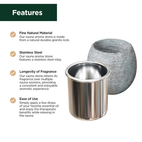 Northwood Sauna aroma stone cup shows stainless steel inlay for easy cleaning.