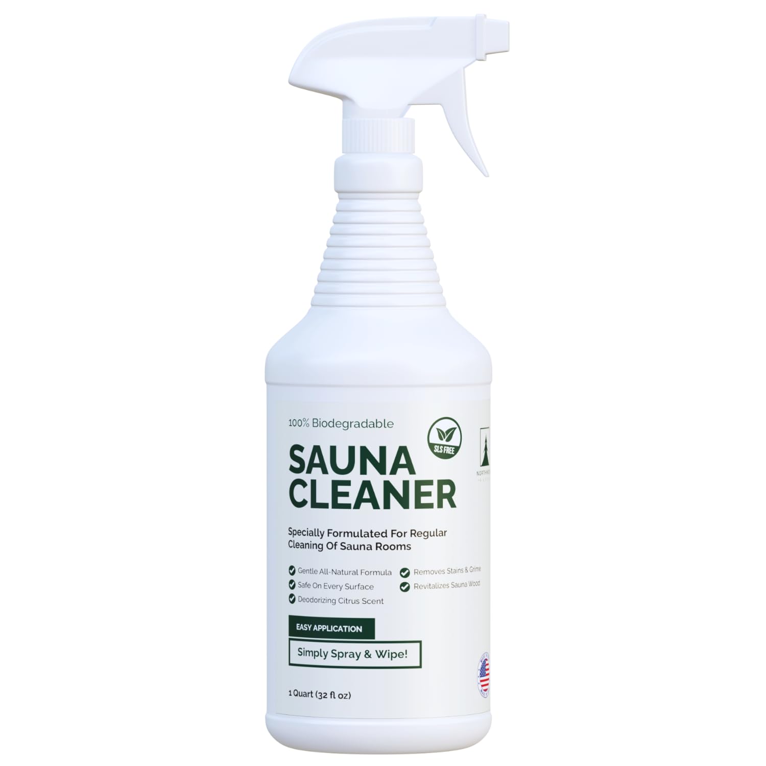 Northwood Sauna bottle front, ready-to-use cleaner for wooden saunas.