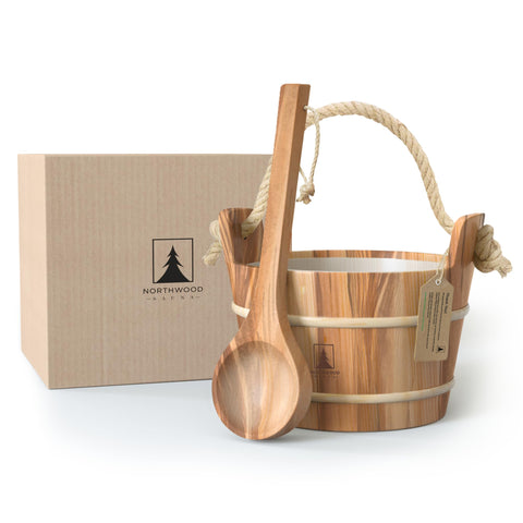 Northwood Sauna bucket and ladle set with 1 gallon capacity for ample steam.