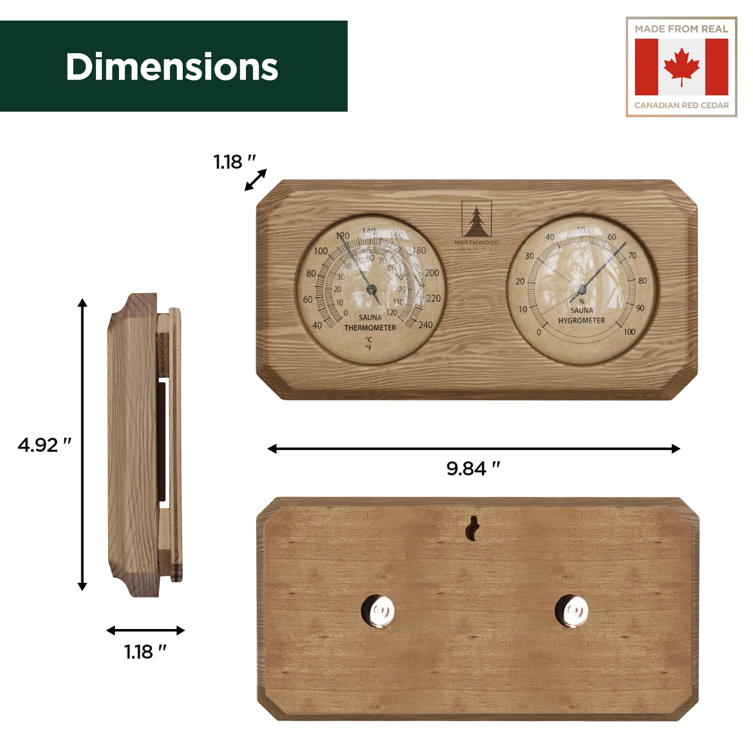 Northwood Sauna golden dials glow with a luxurious waterproof finish.