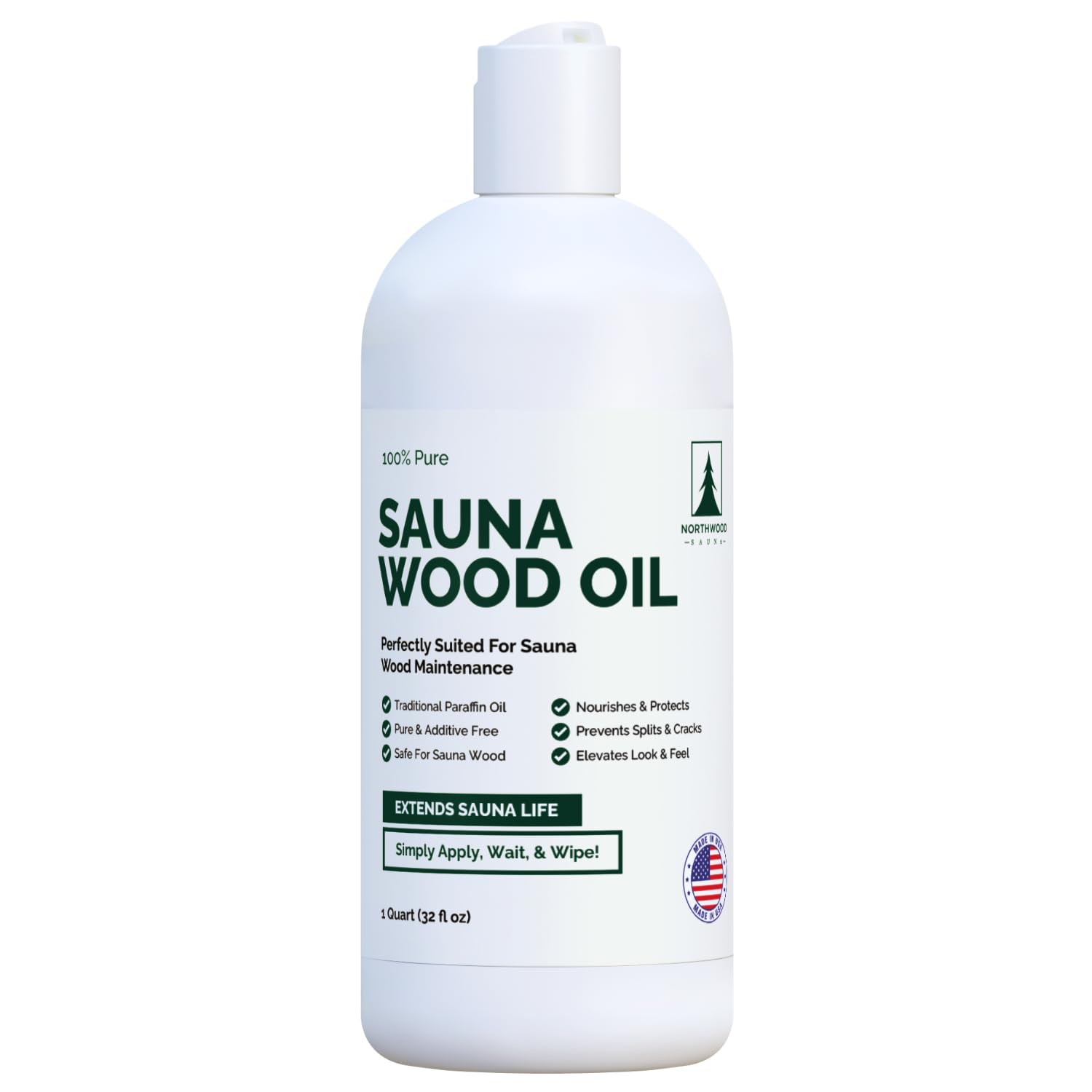 Northwood Sauna oil bottle pour shows easy application for protecting sauna wood.