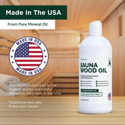 Northwood Sauna oil usa-made emphasizes American-made product quality.