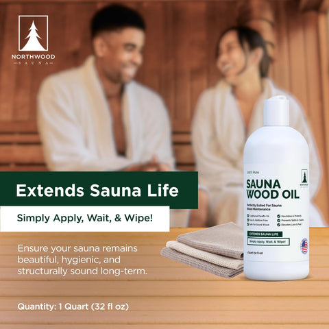 Northwood Sauna oil wood-coverage highlights coverage of up to 150 square feet.