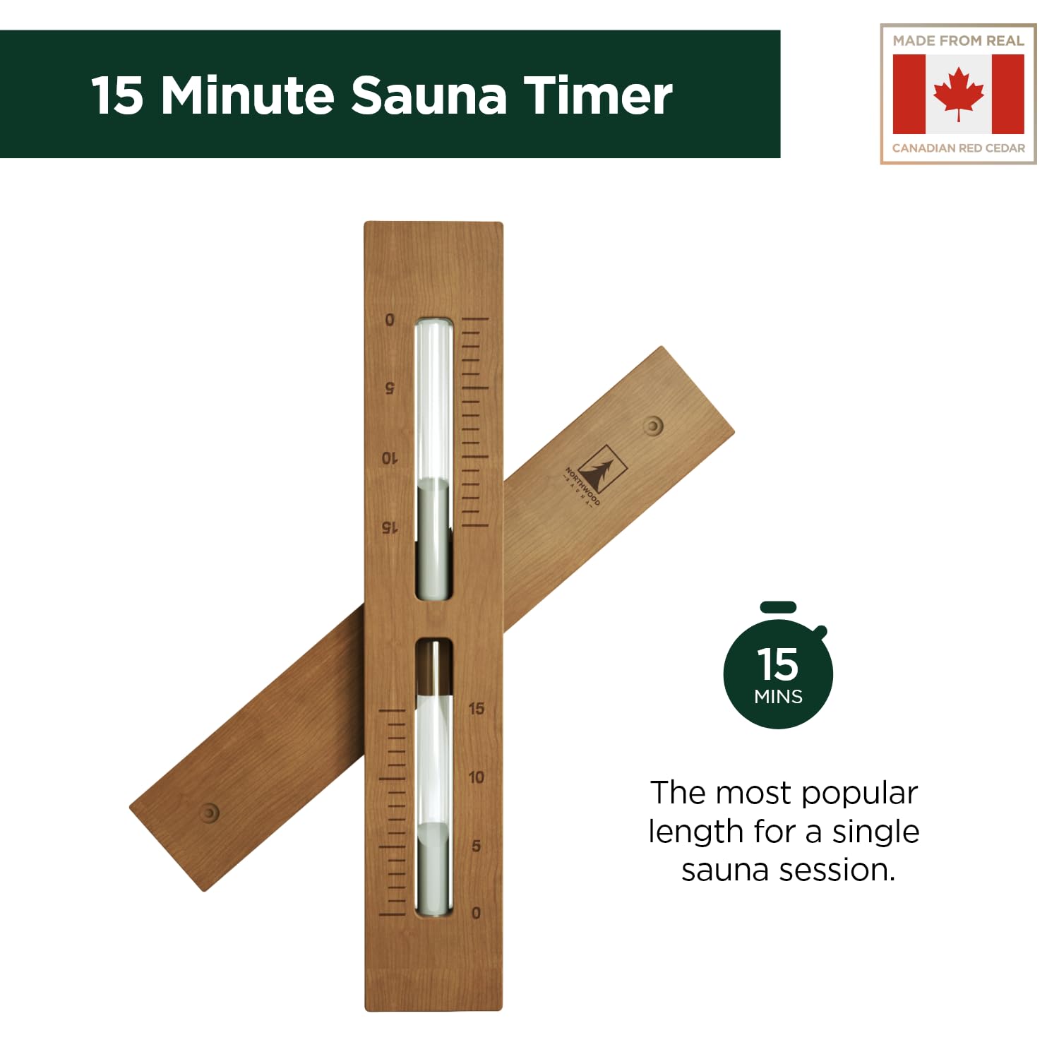 Minimalist view of white sand hourglass in a cedar timer