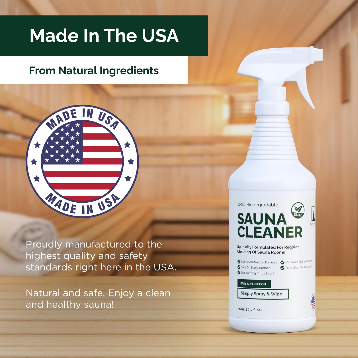 Northwood Sauna wood grain refresh revitalizing wood with citrus aroma.