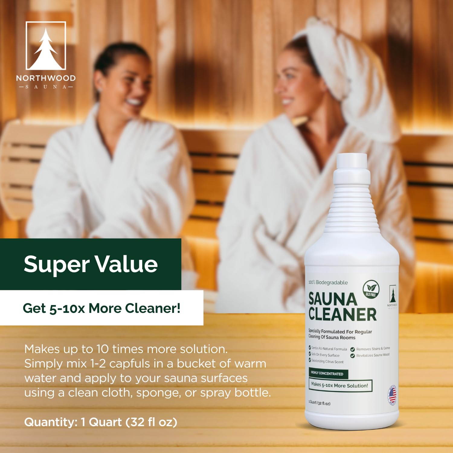 Northwood Sauna wood revitalization shot highlights refreshed, smoother wood after cleaning.