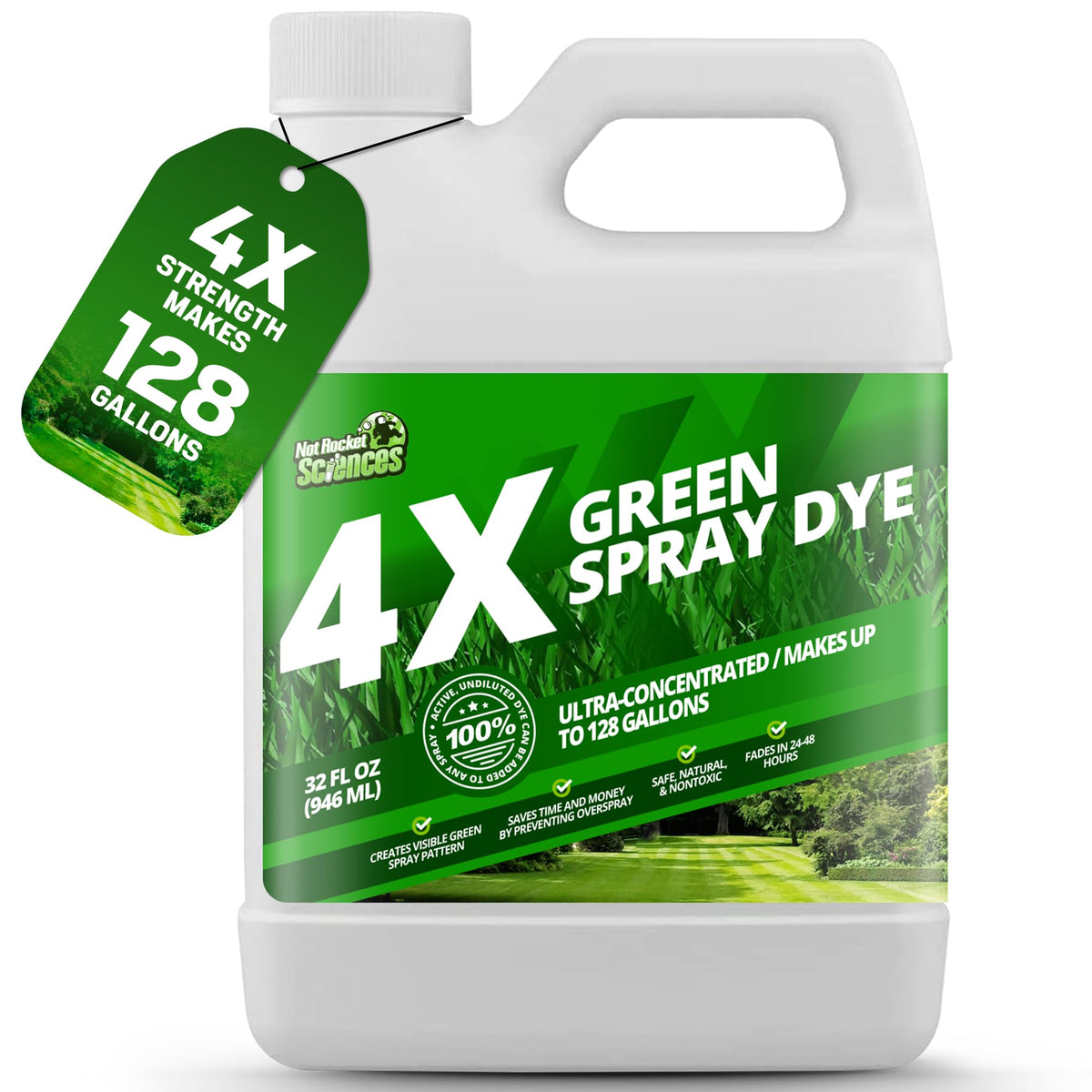 Not Rocket Sciences 32oz Green Spray Dye visibly marks turf for precise coverage.