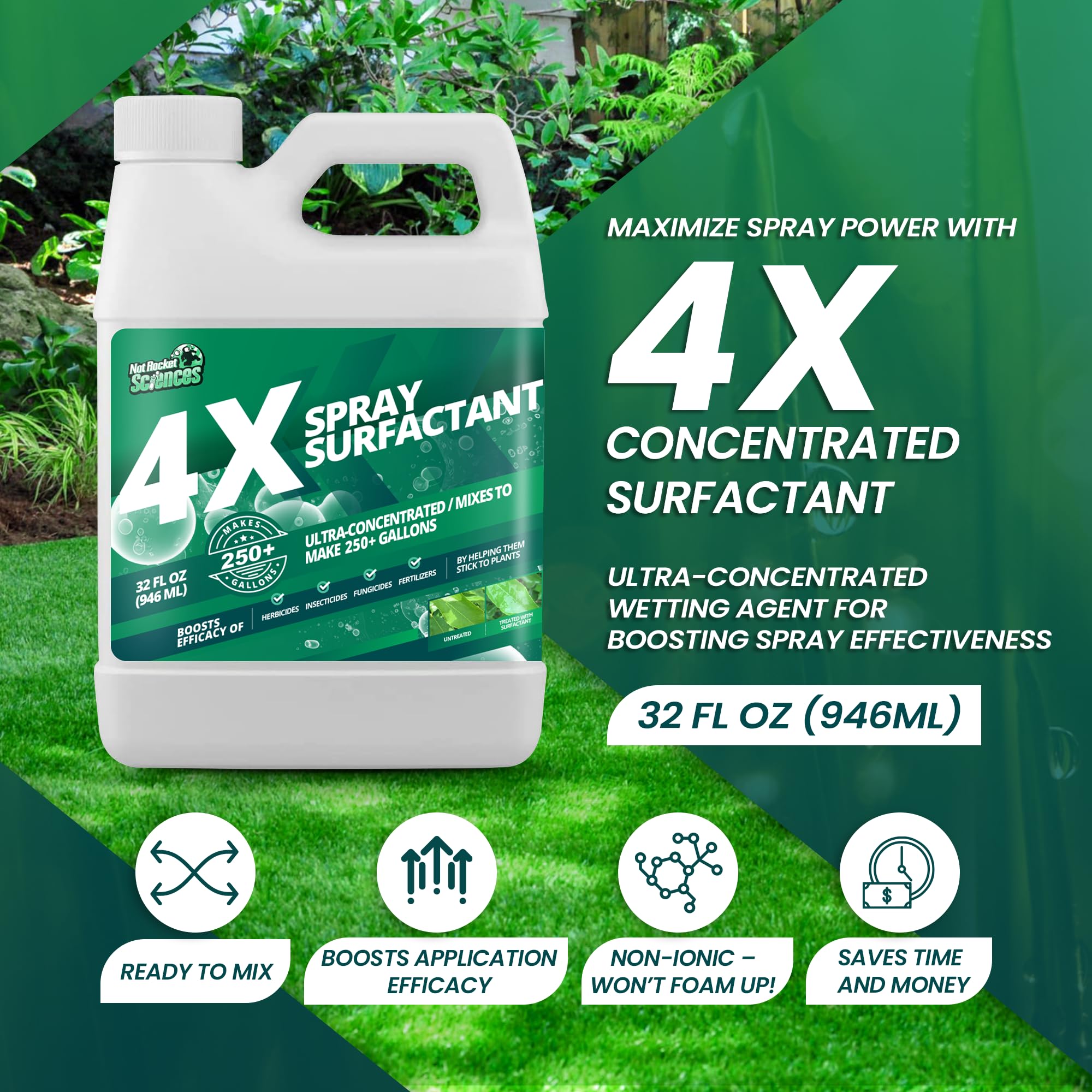 Not Rocket Sciences 32oz nonionic surfactant in spray application improves even wetting