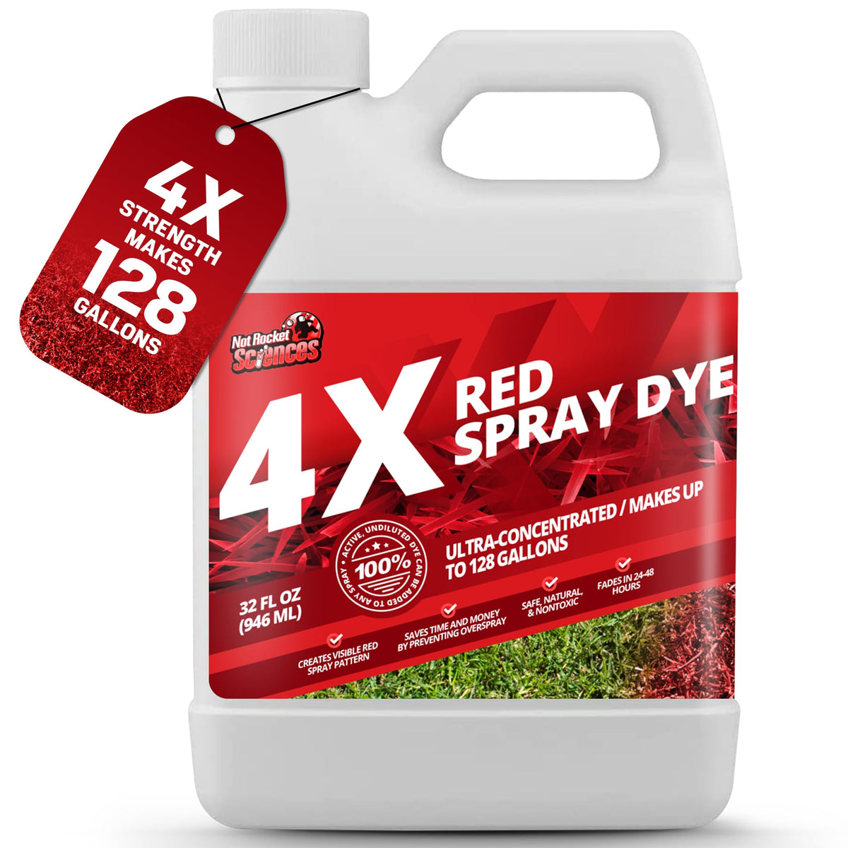 Not Rocket Sciences 32oz Red Spray Dye cap open for easy setup and accurate marking.