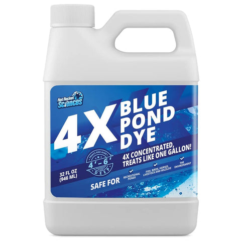 Not Rocket Sciences 4X Blue Pond Dye pour creates vivid blue color in pond water.