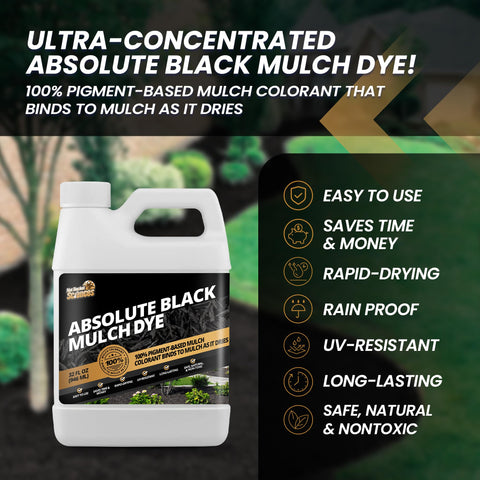 Not Rocket Sciences Absolute Black Mulch Dye applied to sun-bleached mulch for a refreshed landscape