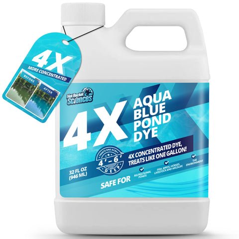 Not Rocket Sciences Aqua Blue Pond Dye bottle close-up showing vivid blue color.