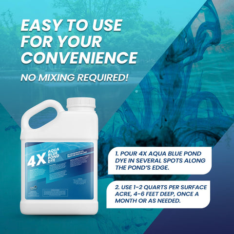 Not Rocket Sciences Aqua Blue Pond Dye covers large areas efficiently, per acre.