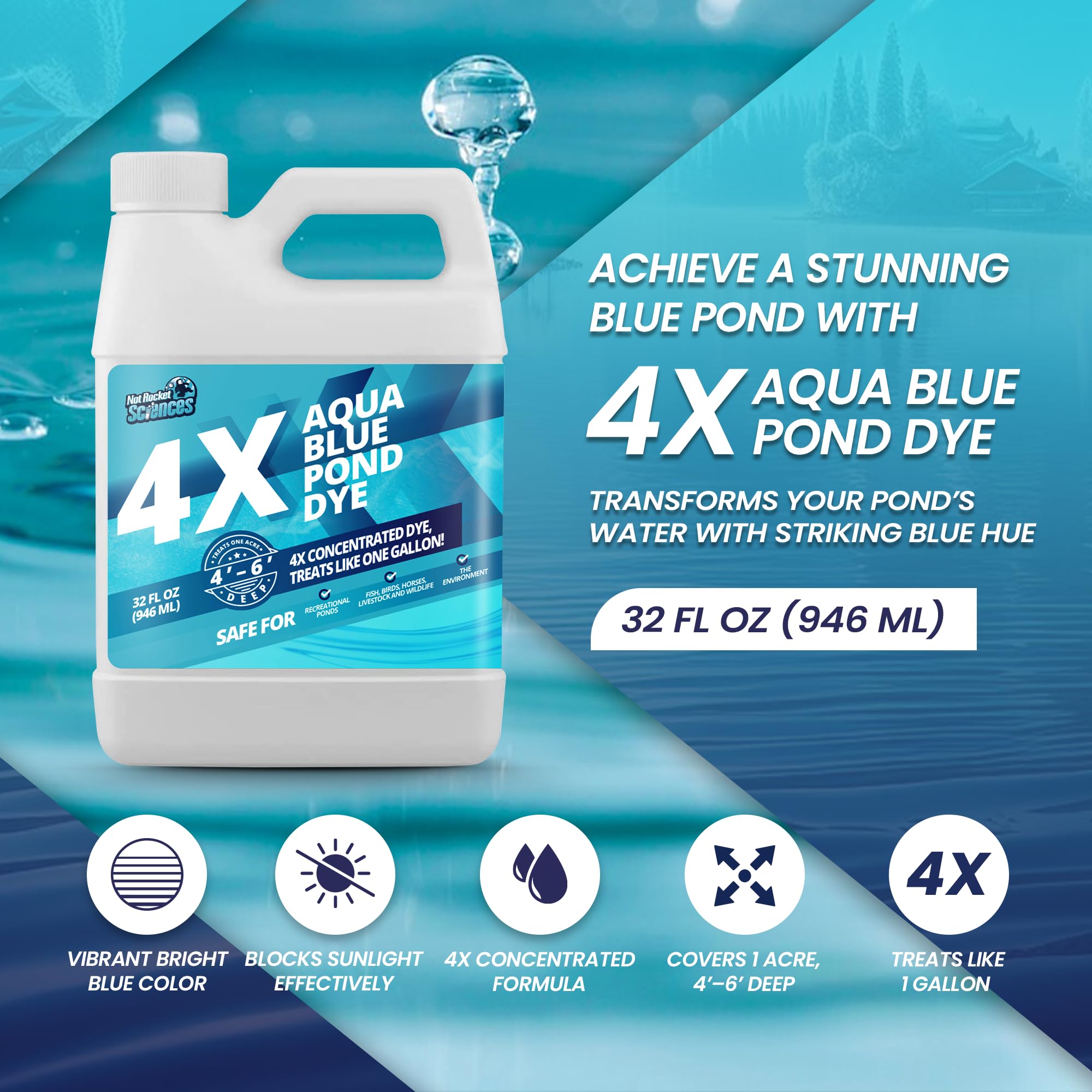 Not Rocket Sciences Aqua Blue Pond Dye being poured along the pond edge for even color.