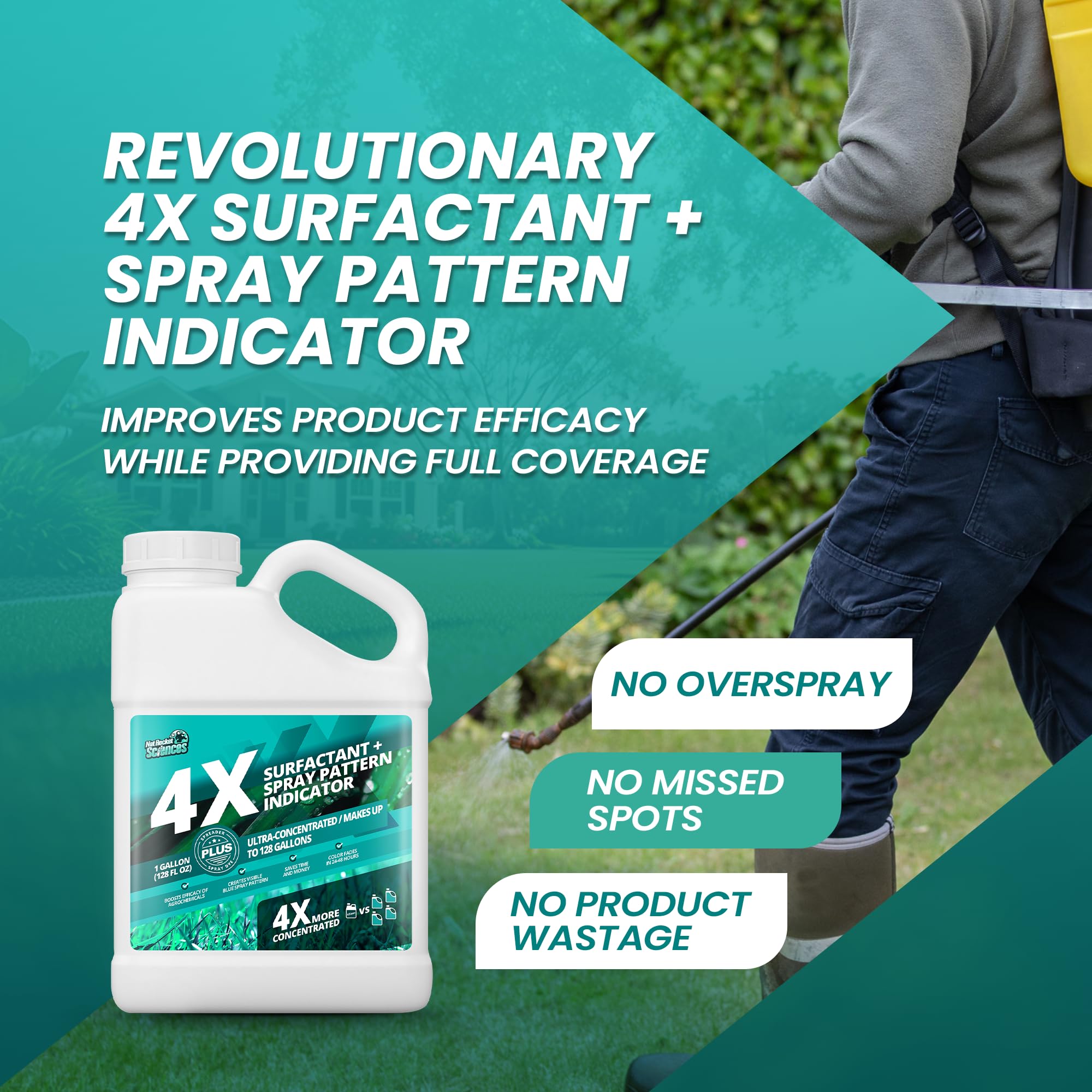 Not Rocket Sciences blue dye coats turf markers, enabling precise coverage visualization during application.