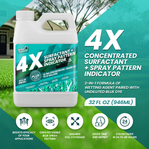 Not Rocket Sciences blue turf dye clearly marks treated areas for efficient spraying.