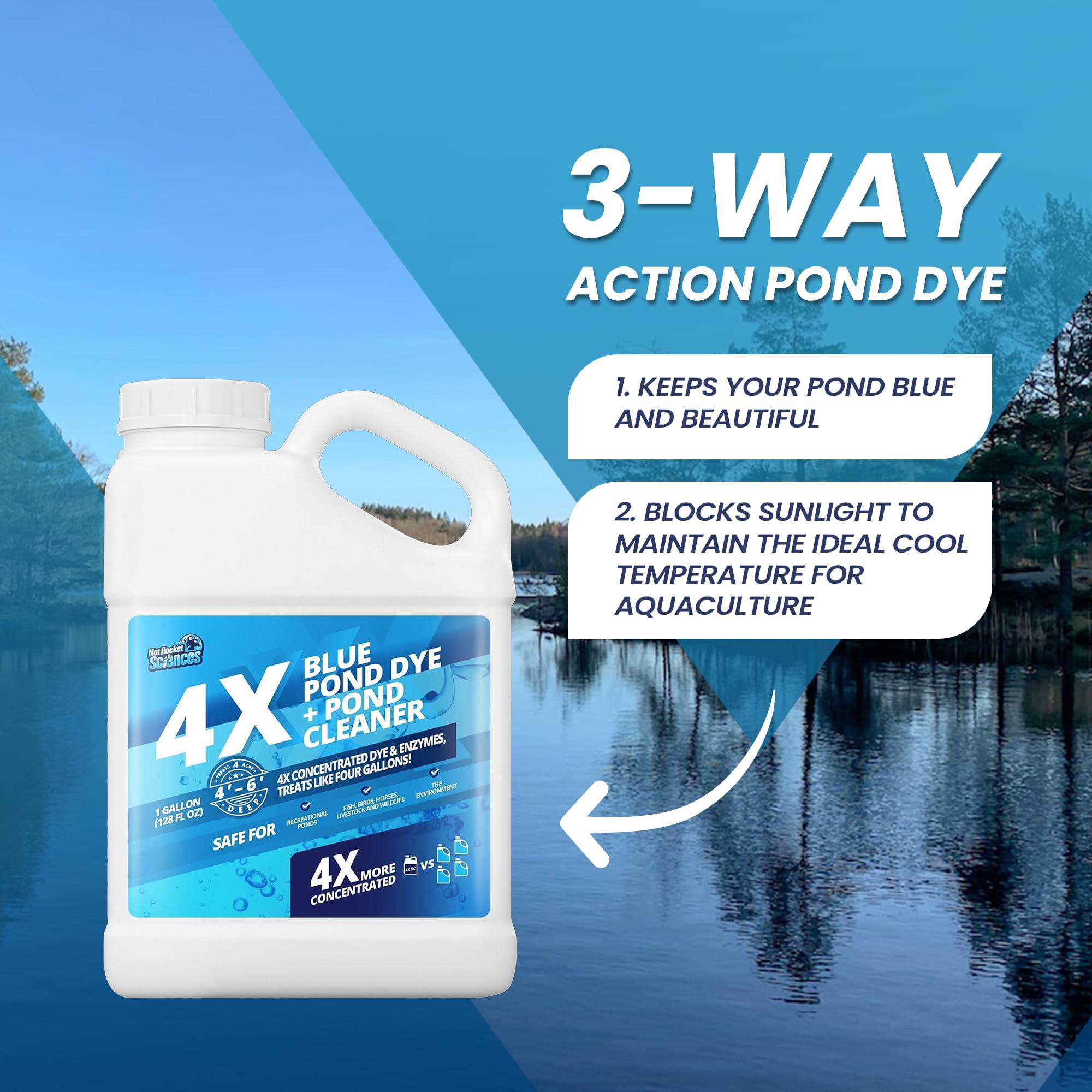 Not Rocket Sciences blue water look enhances pond aesthetics for backyard enjoyment.