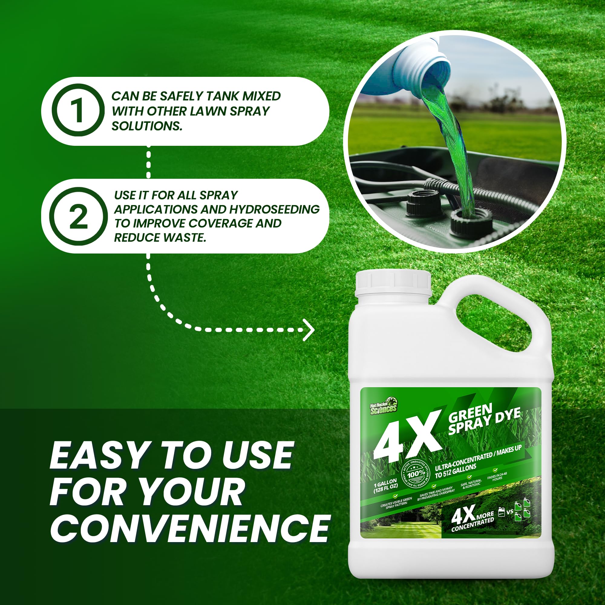 Not Rocket Sciences green spray dye application-use aids precise spray and hydroseeding processes.