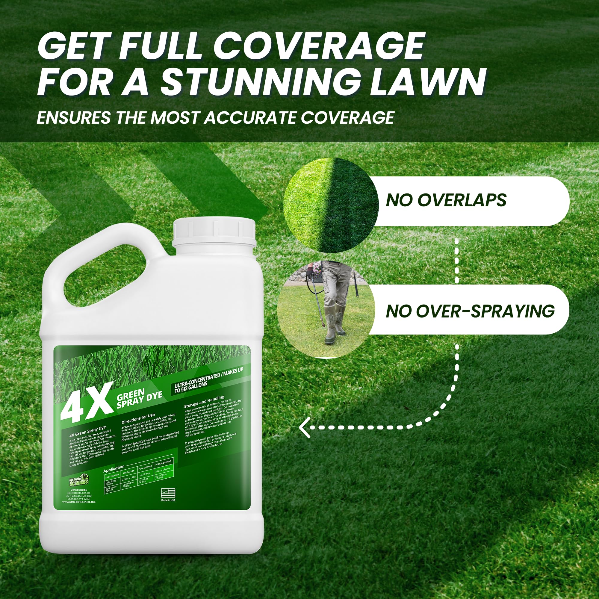 Not Rocket Sciences lawn-marker dye spread highlights treated areas for even fertilizer coverage.