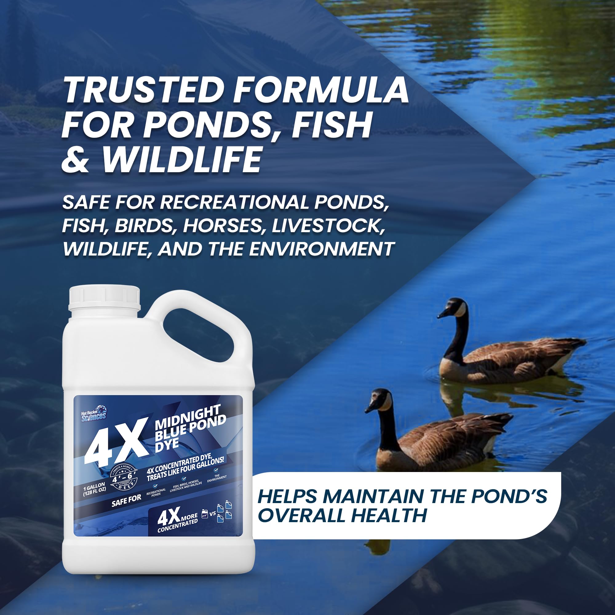 Not Rocket Sciences midnight blue pond color provides shade against sunlight to help stabilize water color