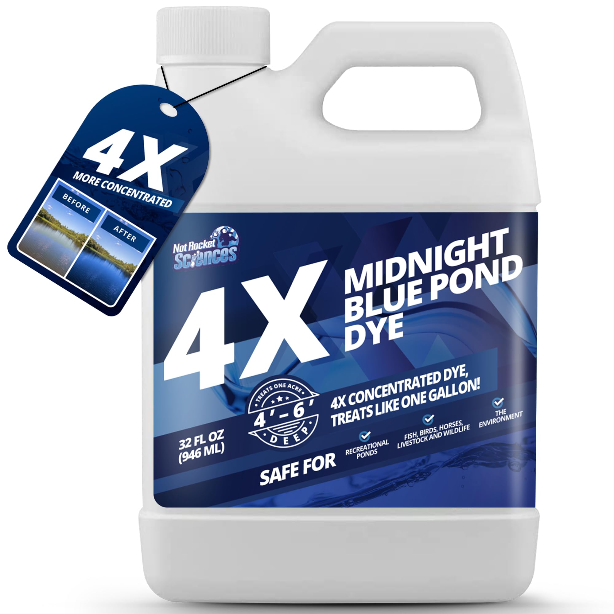 Not Rocket Sciences 32oz Midnight Blue Pond Dye being poured along the edge for deep blue pond water.