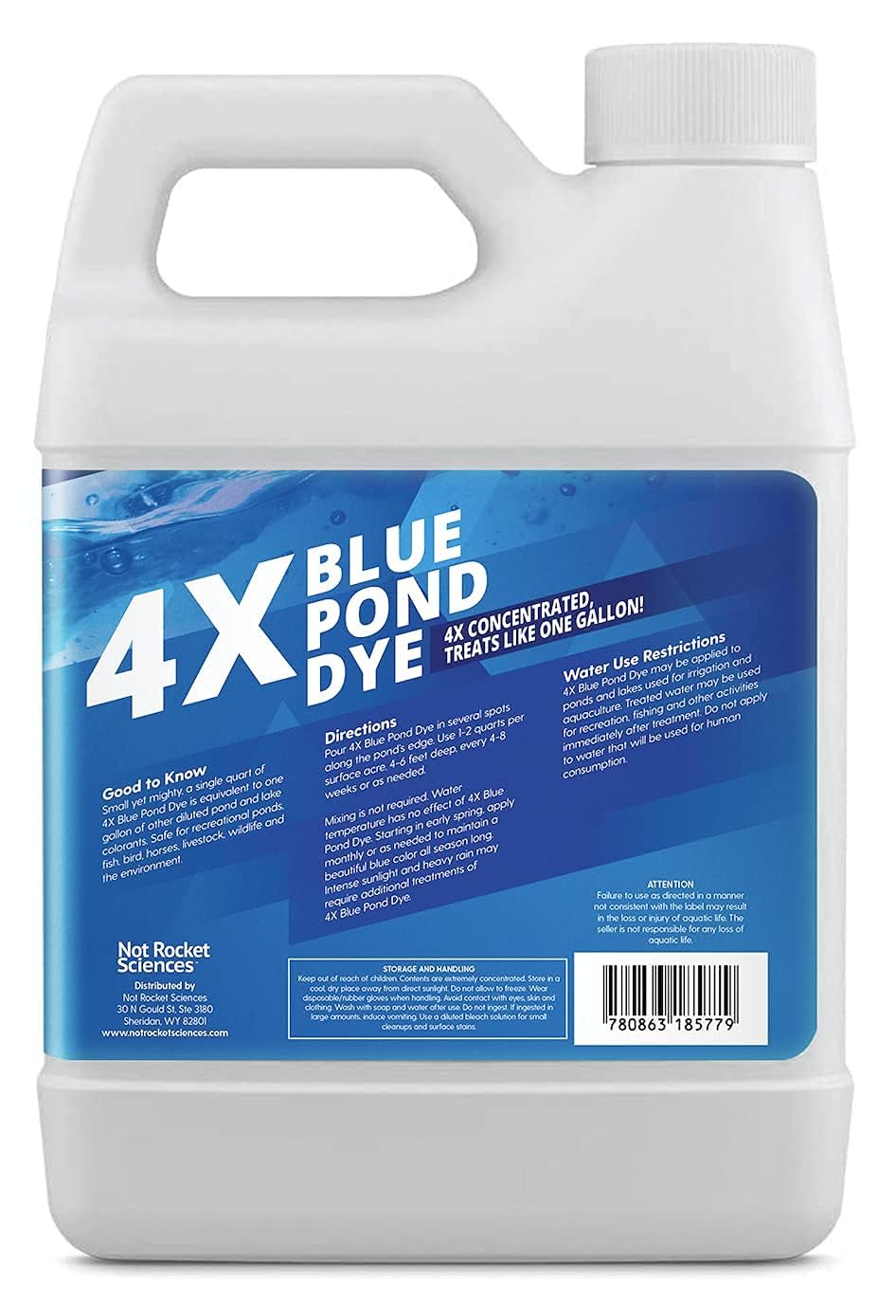 Not Rocket Sciences 4X blue dye suits koi ponds and larger lakes.