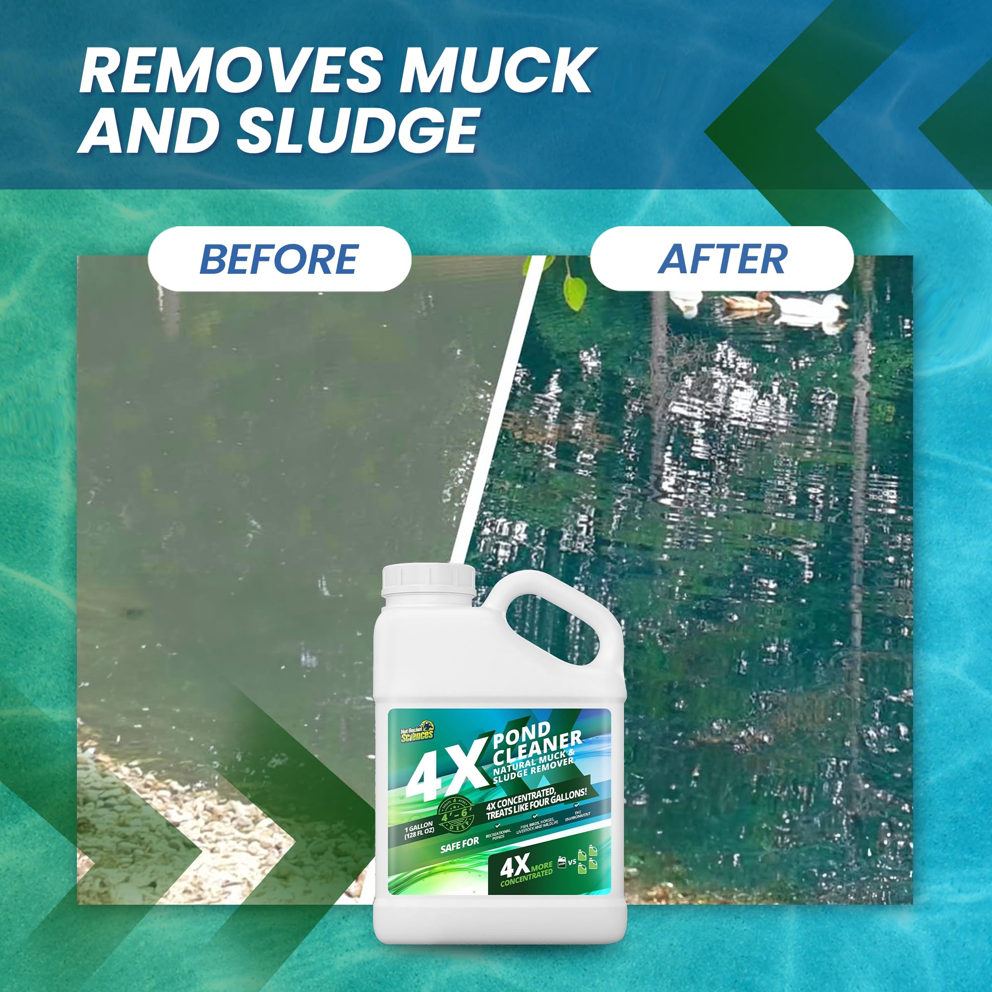 Not Rocket Sciences 4X concentrate label indicates powerful value for large ponds