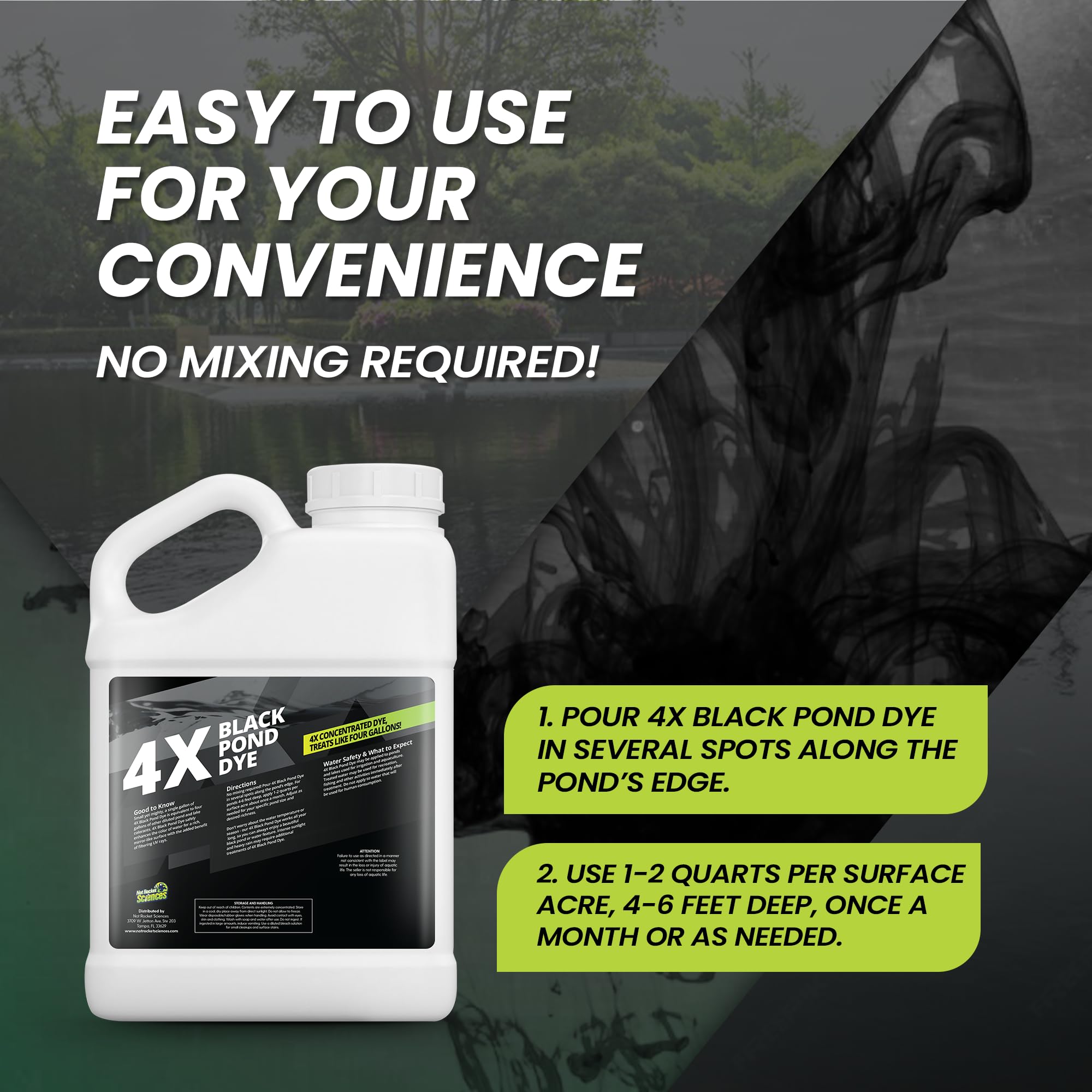 Not Rocket Sciences pond dye ecosystem-friendly formula supports birds and wildlife.