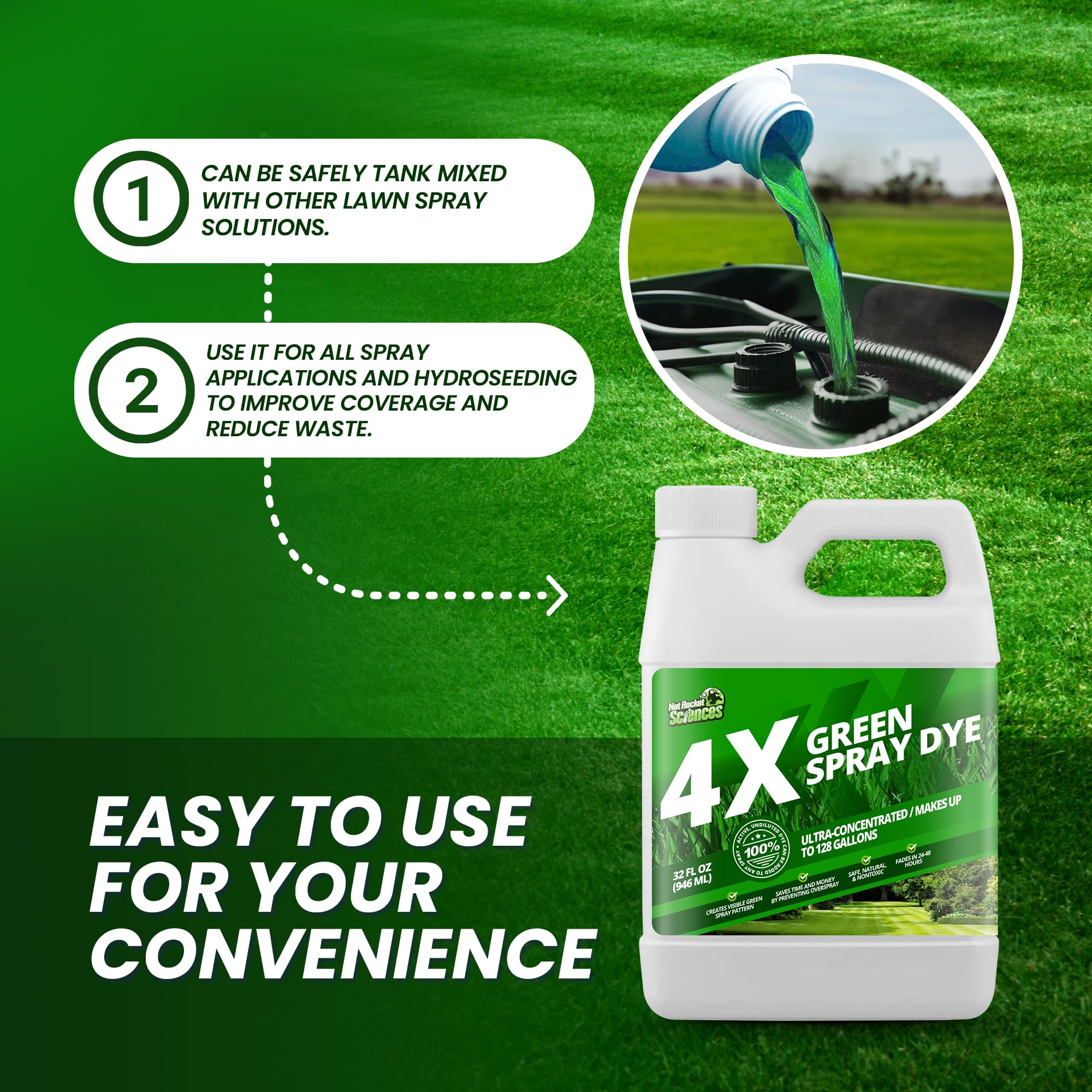 Not Rocket Sciences turf dye is safe for pets, family, and environment.