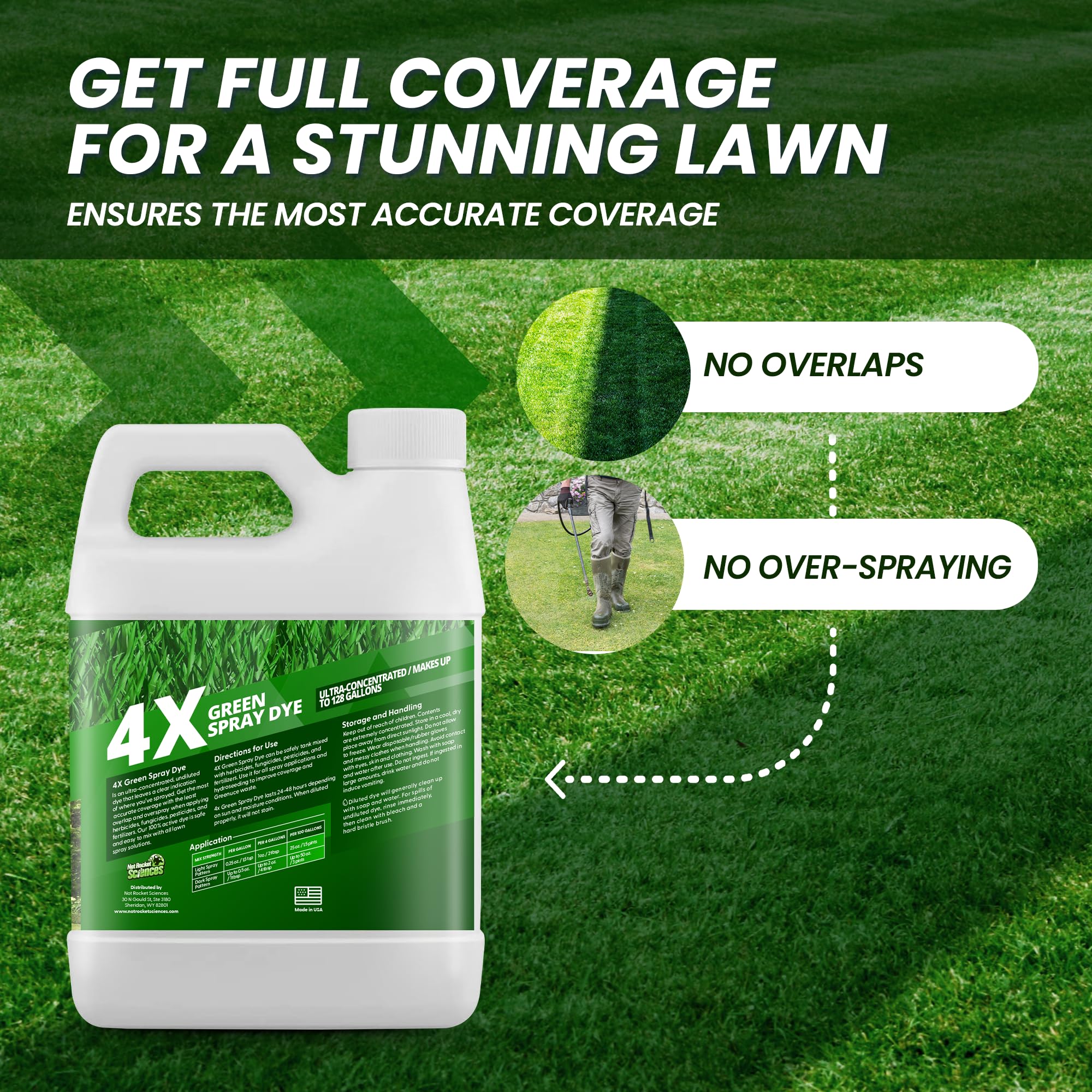 Not Rocket Sciences turf marker indicates sprayed zones for full coverage.