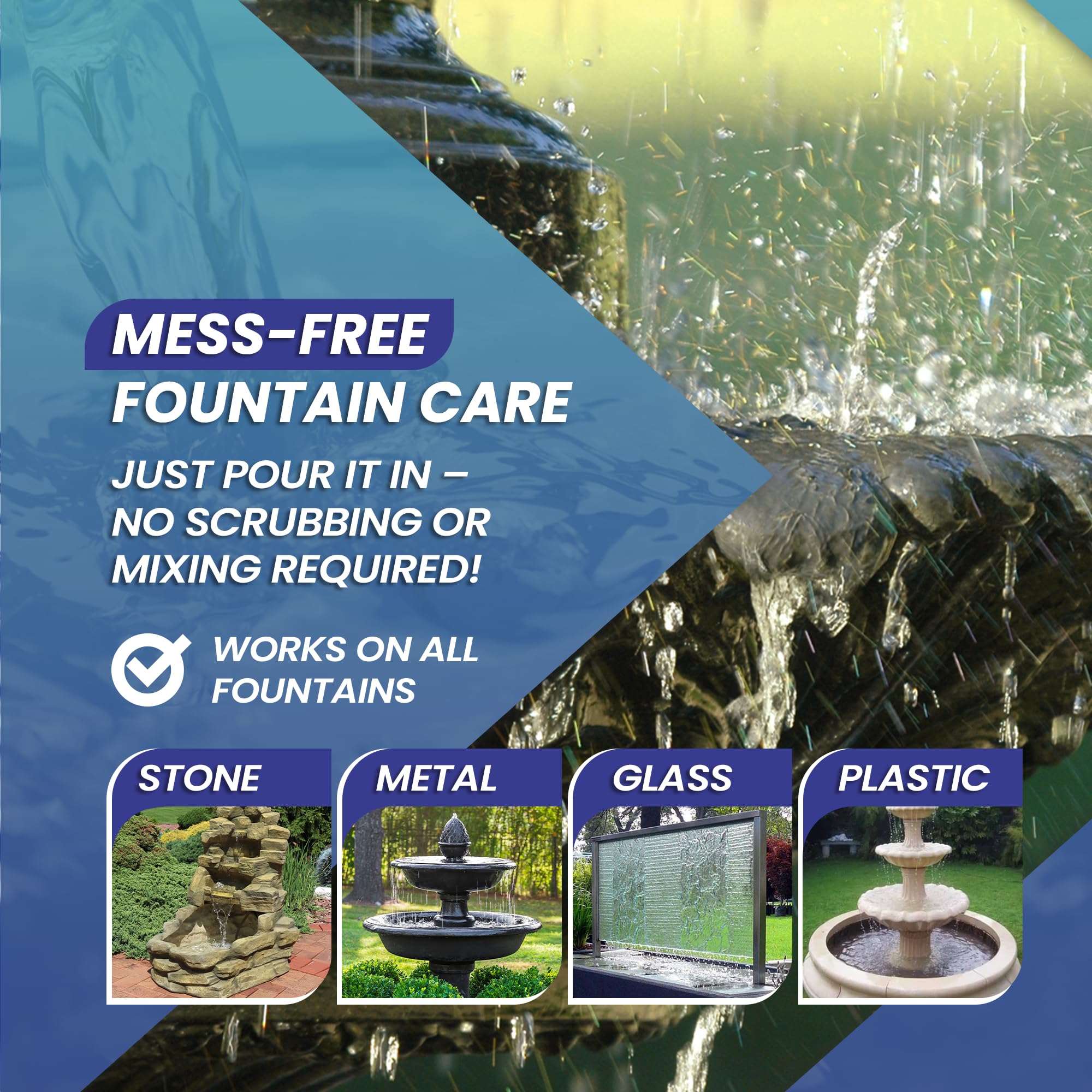 Not Rocket Sciences Water Fountain Cleaner safe for stone and metal surfaces during maintenance.