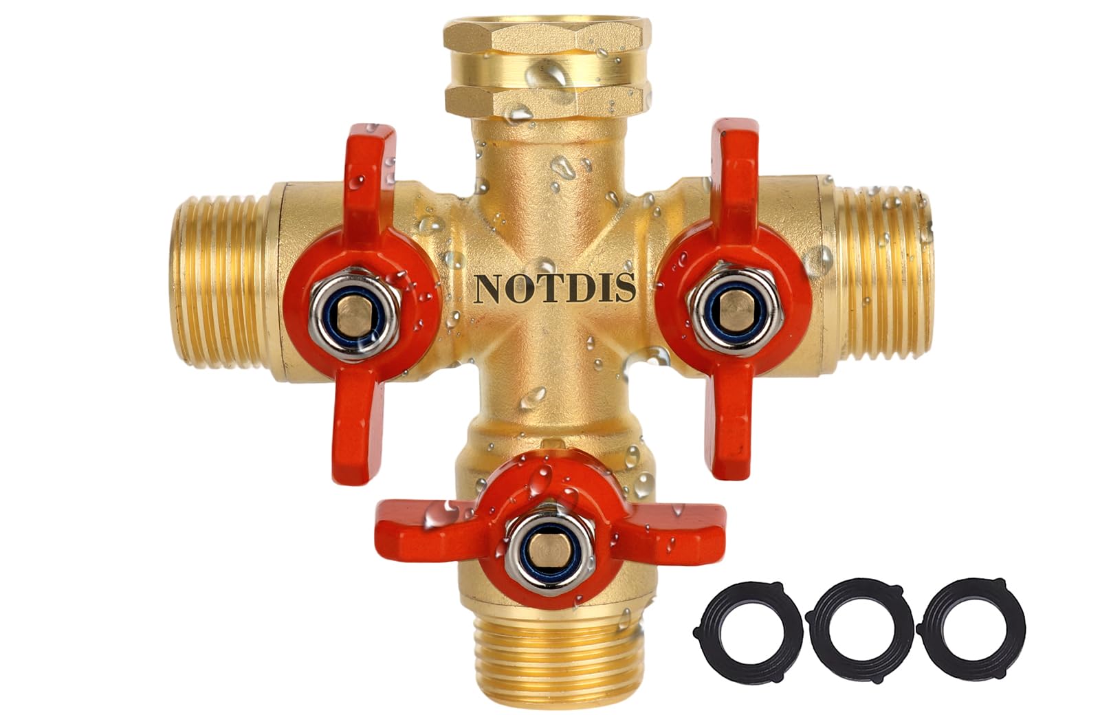NOTDIS 3Way Hose Splitter with solid brass body for durable garden use.