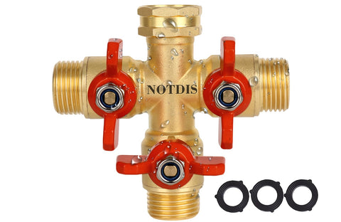 NOTDIS 3Way Hose Splitter with solid brass body for durable garden use.