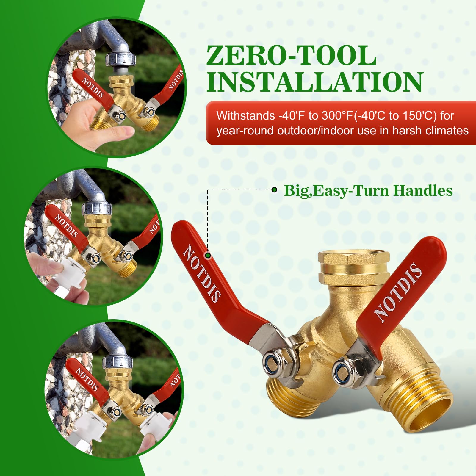 NOTDIS hose-splitter-304-stainless-steel-long-handle offers easy one-handed operation for outdoor tasks.