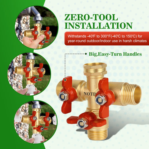 NOTDIS hose splitter with metal handle for easy one-finger operation.