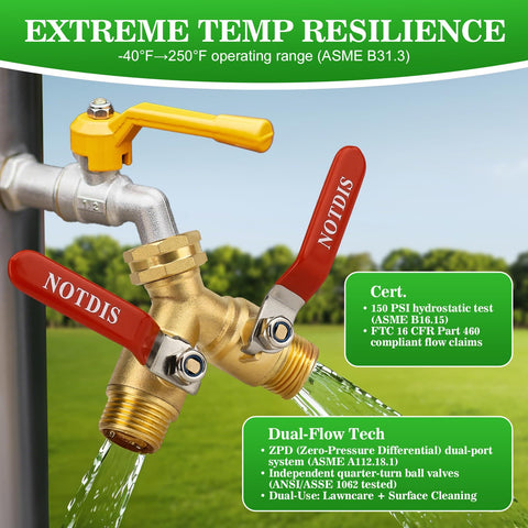 NOTDIS hose-splitter-standard-3-4-ght-thread provides broad compatibility with common hoses.