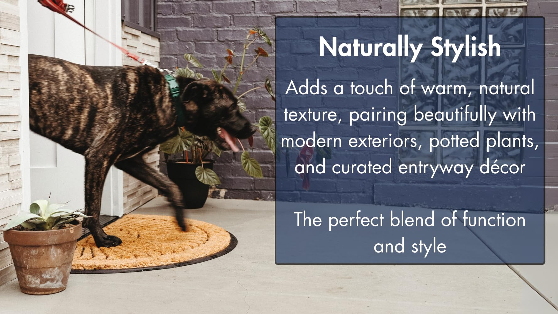 Notrax fade-resistant coir fibers maintain color through seasons.