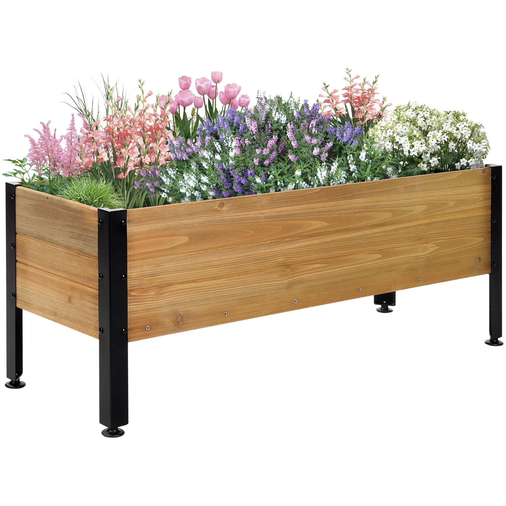 Notume brown wood rectangular garden planter box, ideal for herbs and vegetables