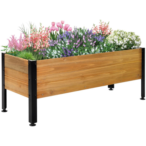 Notume brown wood rectangular garden planter box, ideal for herbs and vegetables