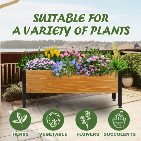 Notume elevated raised bed wood planter, easy access for flowers and greens
