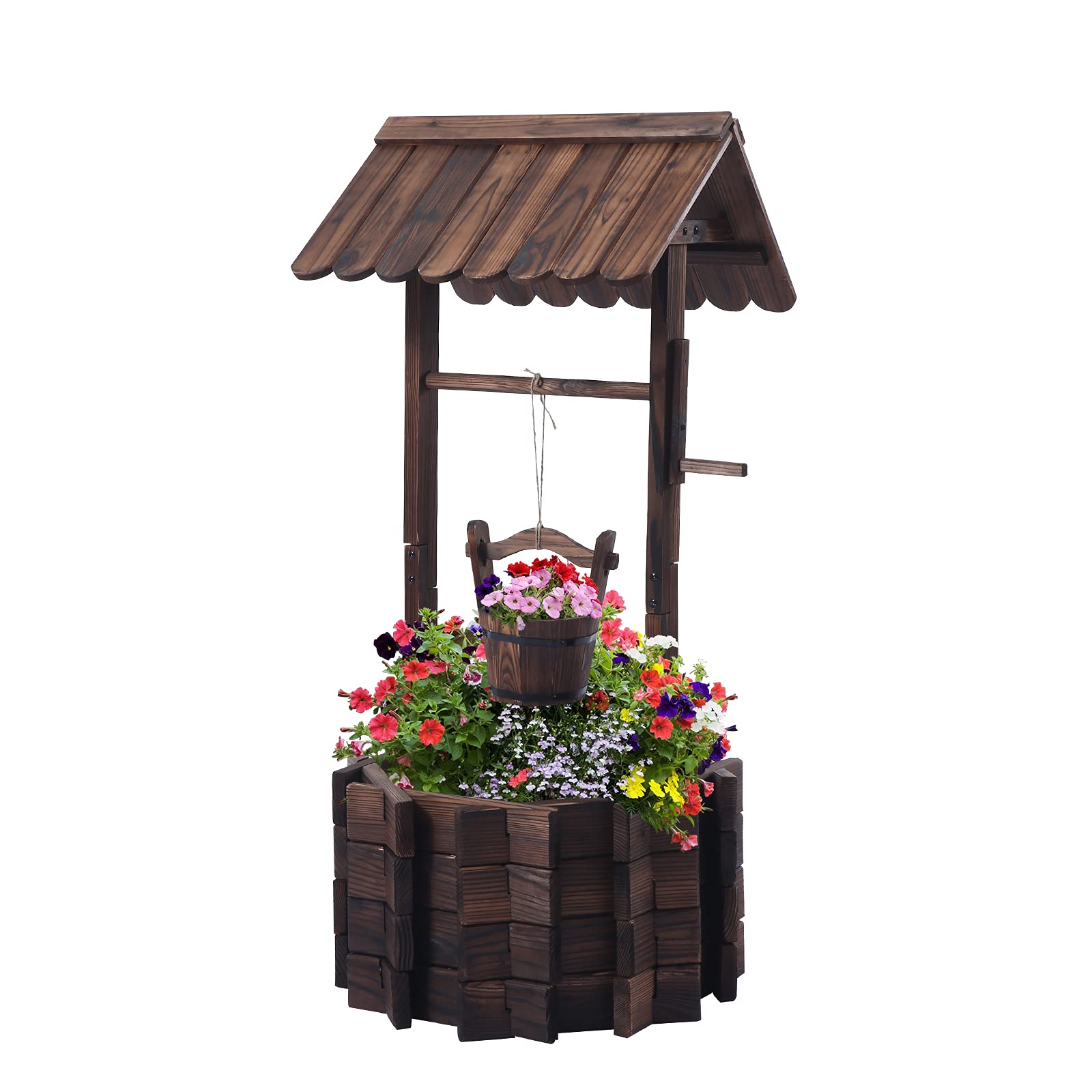 Notume garden wishing-well-planter in cedar wood for outdoor décor and planting