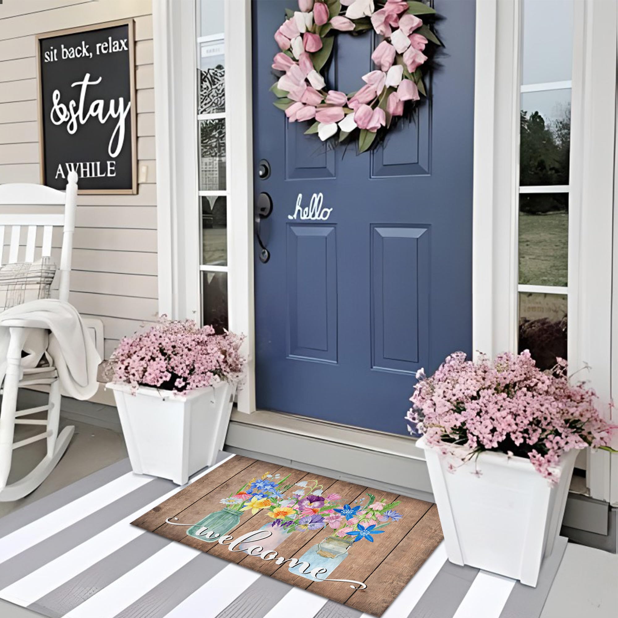 Noulmea welcome script mat greets guests with a friendly message
