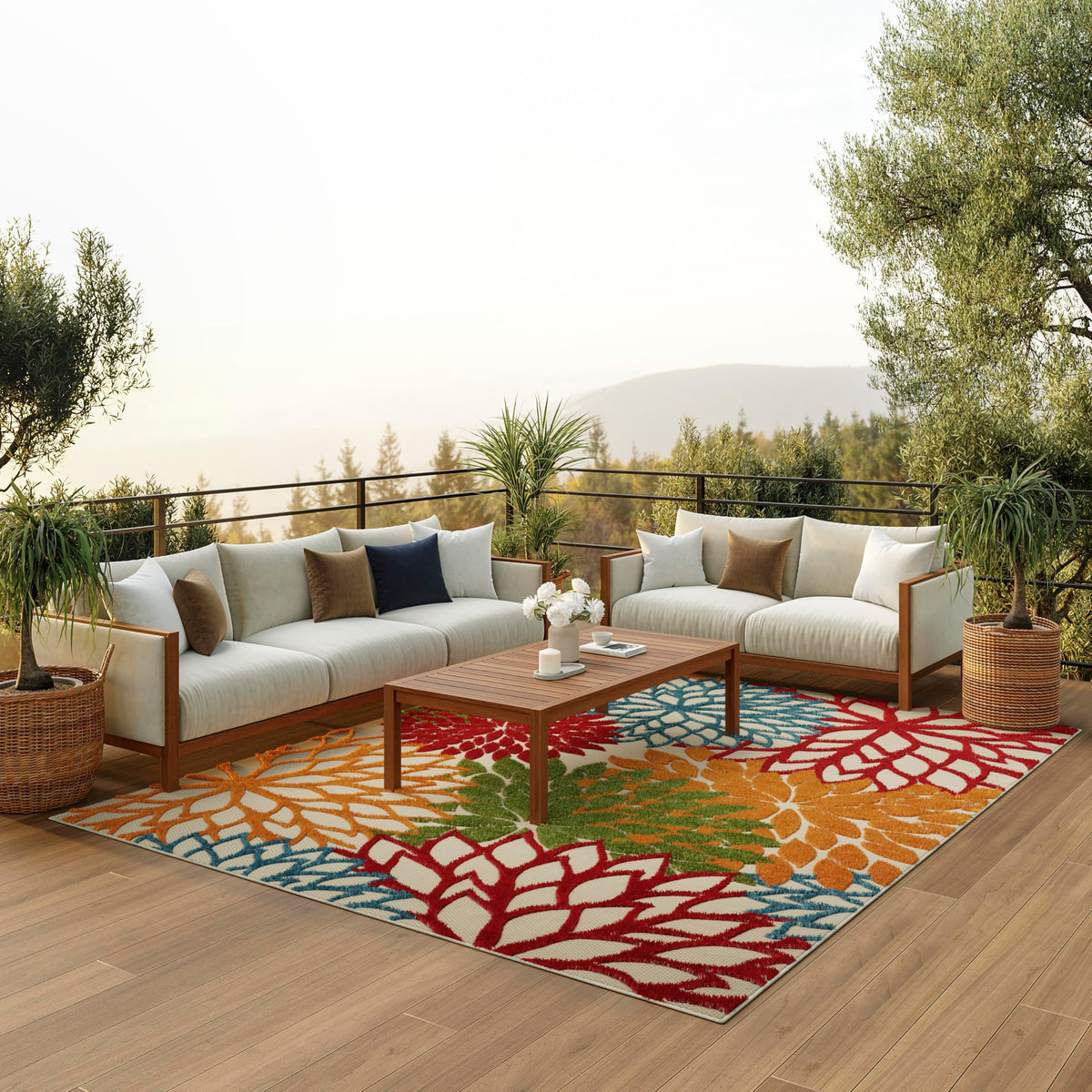 Nourison Aloha 7x10 rug in green and multi-color for indoor/outdoor use, durable and easy to clean.
